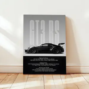 911 GT3 RS Car Poster in Unframed Modern Style - Exceptional Wall Art for Sports Car Lovers. Great for Decorating Living Rooms, Sofas, Bedsides, Hallways, Bedrooms, Offices, Adding a Touch of Automotive Glamour Everywhere. Print Box