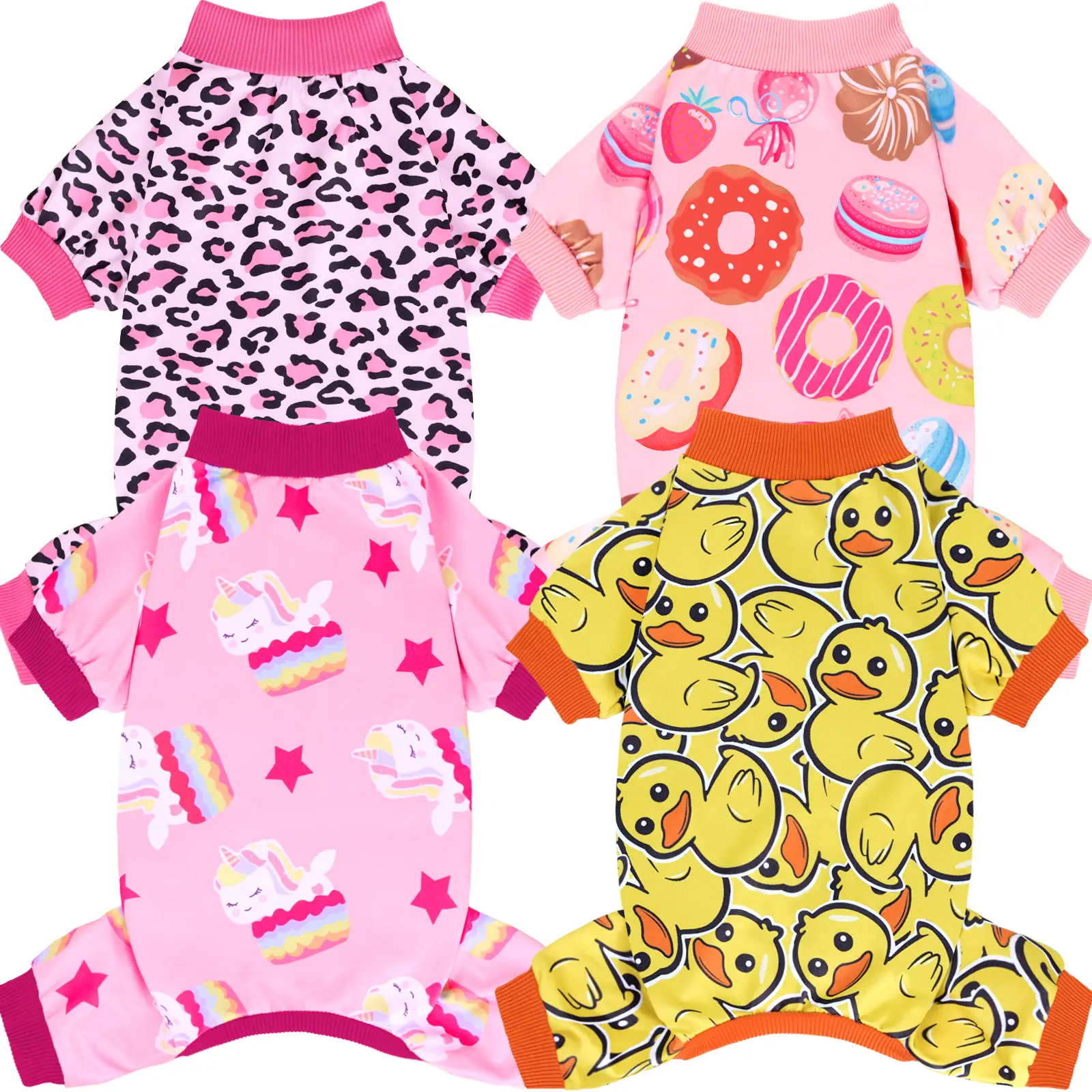 XPUDAC 4-Piece Leopard Print Dog Pajamas Onesie - Soft Comfortable Universal-Fit Sleeping Wear, All-Season Cozy Nights Clothing for Small to Large Dogs, Pet Lovers' Essential