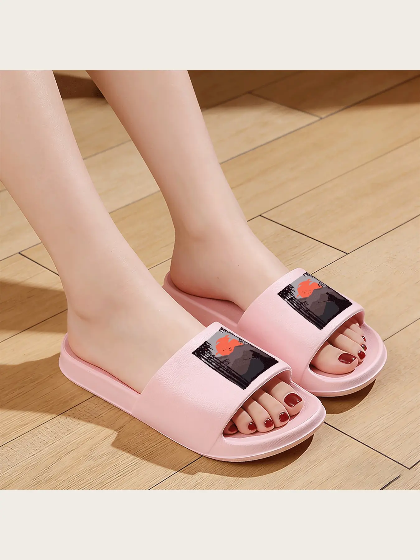 Japanese Samurai Sunset Bamboo Forest Silhouette Slippers Men Women Comfortable Non-Slip Indoor Outdoor Sandals Traditional Oriental Art Print Footwear Lightweight Casual House Shoes