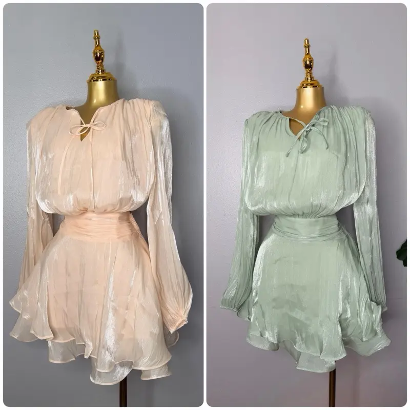 Women's Silky Mint and Blush Pink Coquette Dress