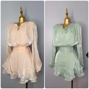 Women's Silky Mint and Blush Pink Coquette Dress