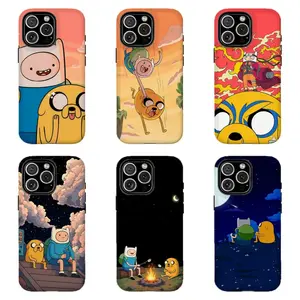 Trendy Cartoon A-Adventure Time Phone Case Finn & Jake Protective Cover Gift for Fans /00s Nostalgia Lovers Compatible for iPhone 11 12 13 14 15 16 17 Pro Max Plus Air Mini Mathematical CN Animation Vibe Super Tough Defender Frame