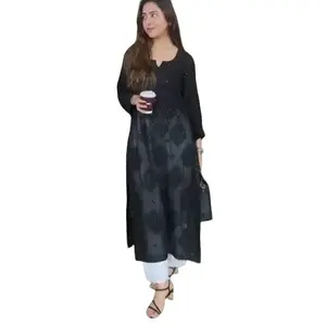 Black Color size 40 Designer Salwar Suit With Cotton Thread Embroidery With Palazzo Chikankari work long length 48in Kurti Palazzo Set women's chikankari kurta set