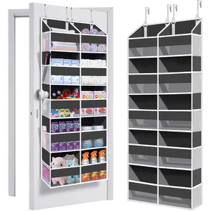 Heavy Duty Over The Door Organizer 5 Tiers,  Behind Door Storage of 10 Big Front & 10 Mesh Pockets, 80lb Weight Capacity,  Doors Storage Organizer for Closet Bedroom , Grey