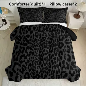 Leopard Print Bedding Set, Includes 1 Comforter & 2 Pillowcases, Edgy Animal Print Decor, Synthetic Fiber Material