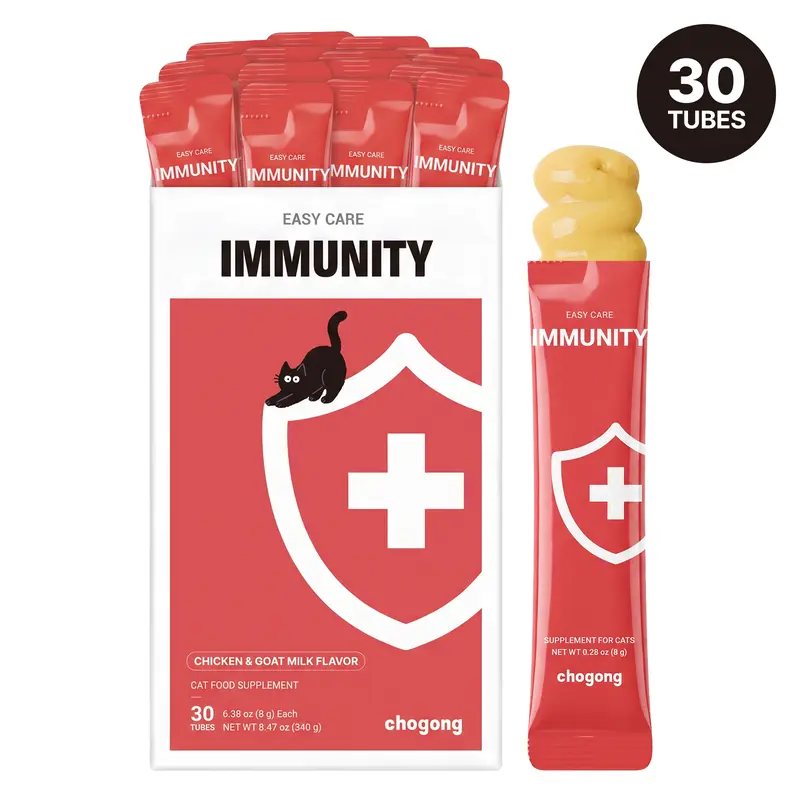 [Chogong Official] Cat Immune Multivitamin Supplement – 9 in 1 Lickable for Immune Support, with Probiotics, Omega-3, Vitamins & Beta-Glucan – Daily Immunity Support for Cats, Chicken Flavor with Goat Milk, 30 Tubes
