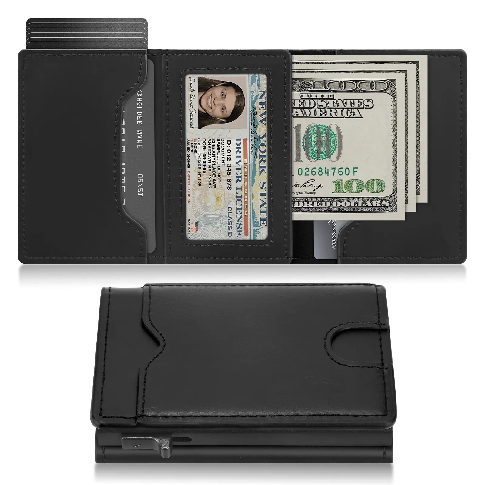 Minimalist Leather Mens Wallet with Magnetic Pop-up Credit Card Holder, RFID Theft Proof Slim Design, Father's Day Birthday Gift for Dad