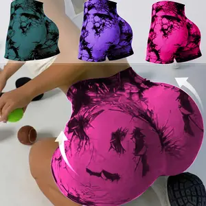 Women's Tie-Dyed High-Waisted Athleisure Shorts - Wide Waistband, Waist-Cinching, Ruffled Butt-Lifting, Tummy-Tucking, Body-Shaping, Lightweight, Comfortable, Breathable Multi-Size Gym Activewear Bottoms for Fitness, Lightweight Shorts,summervibes