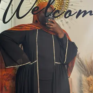 ( No Returns)  4 Piece Brown Embellished Water Print Abaya Elegant Design for Special Occasions Long Sleeve Crepe Abaya & Chiffon Top Layer for Stylish Comfort