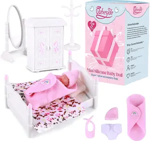 BABESIDE Mini Silicone Baby Dolls, 3 Inch Realistic Newborn Baby Dolls Full Silicone Sleeping Little Baby Dolls Mini Real Life Baby Girl Miniature Baby with Playset Accessories for kids age 3+