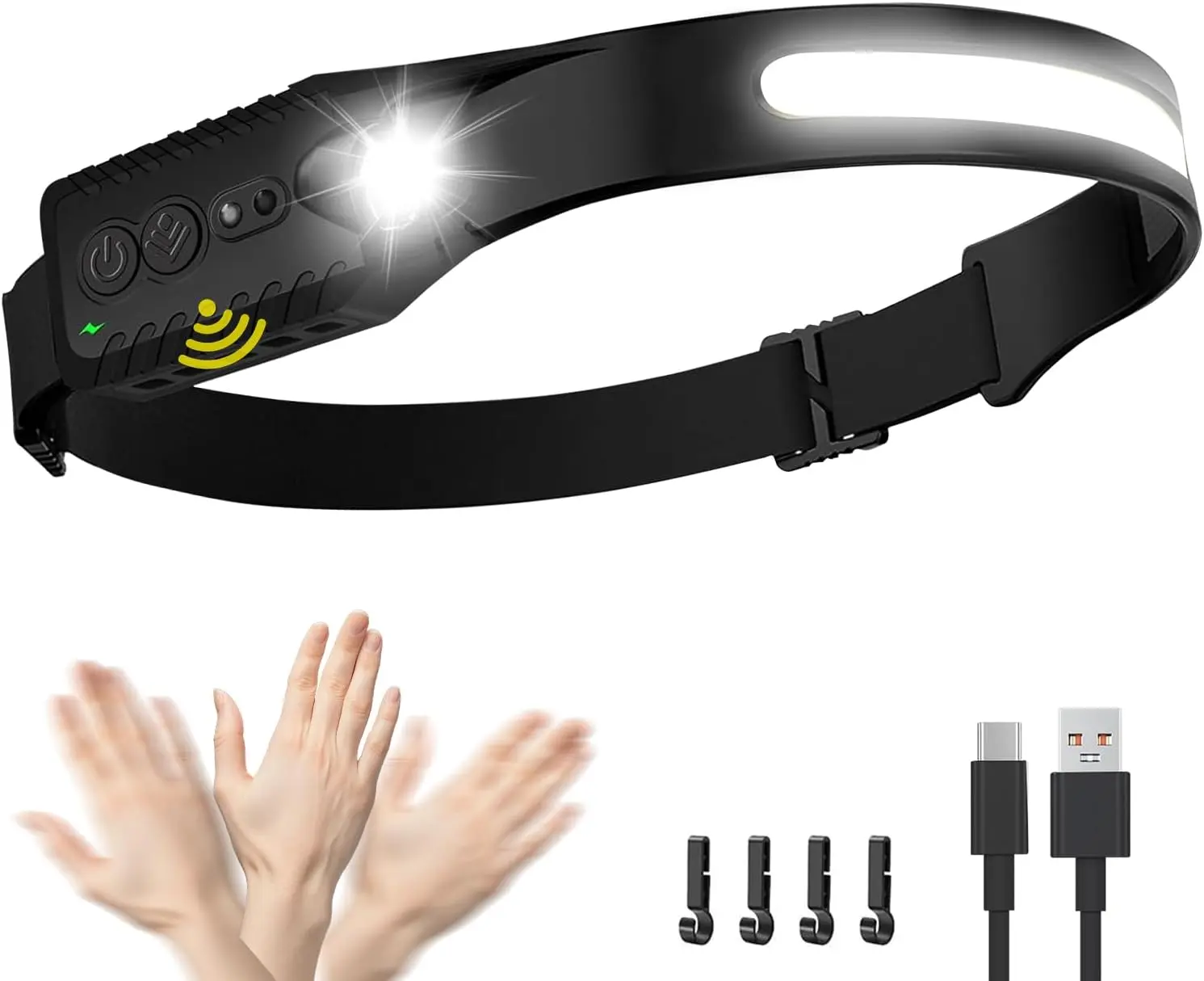Headlamp Rechargeable, LED  Lamp Flashlight, 230 Wide Beam Headband Light, 400 Lumen Super Bright,  Headlight, Motion Sensor, 5 Modes for Running, Fishing, Hiking, Camping