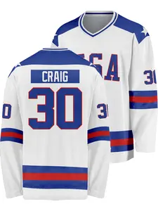 1980 Retro Hockey Miracle Jersey #30, Comfortable Breathable Quick-Dry, Sport Training Wear, Fan Gift Selection, Geometric Design, Long Sleeve