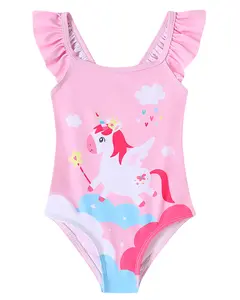 2T-9T Girls One Piece Ruffle Strap Cute Swimsuits Little Kids Beach Pool Quick Dry Swimwear Bathing Suit