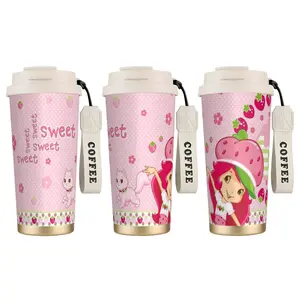 1pc Berry Cute Girl 18oz Coffee Tumbler, Whimsical & Fresh Art, Double-Walled Thermos Cup for Daily Drinks, Perfect for Office, School, and Brightening Your Day beverage coffee bottle drinkware