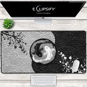 Yin Yang Koi Fish Japanese Desk Mat, Yin Yang Koi Fish Japanese Mouse Pad, Black and White, Gamer Mouse Pad, Gamer Desk Mat