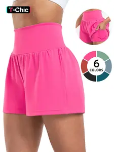 Women's High Waist Yoga Shorts with Inner Lining and Pockets, Workout Shorts, Comfortable Sportswear for Gym and Daily Exercise, All Seasons