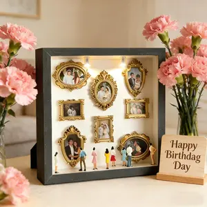 DIY Mini Memory Museum Photo Frame -Wedding's Gifts DIY Shadow Box with Gold Mini Frames & Figures - The Ultimate Personalized Gift for Parents, Couples, and Best Friends