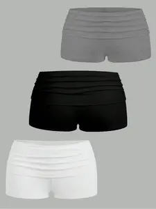 Women's Solid Color Ruched Fitted Shorts, Casual Comfy Breathable Skinny Shorts for Daily Wear, Ladies Bottoms for All Seasons, Womenswear, Casual Fashionable Shorts