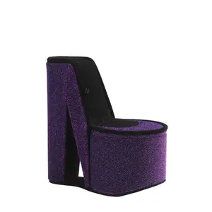 9" Tall Display Jewelry Box with Hidden Storage High Heel Shoe Design Purple Velvet