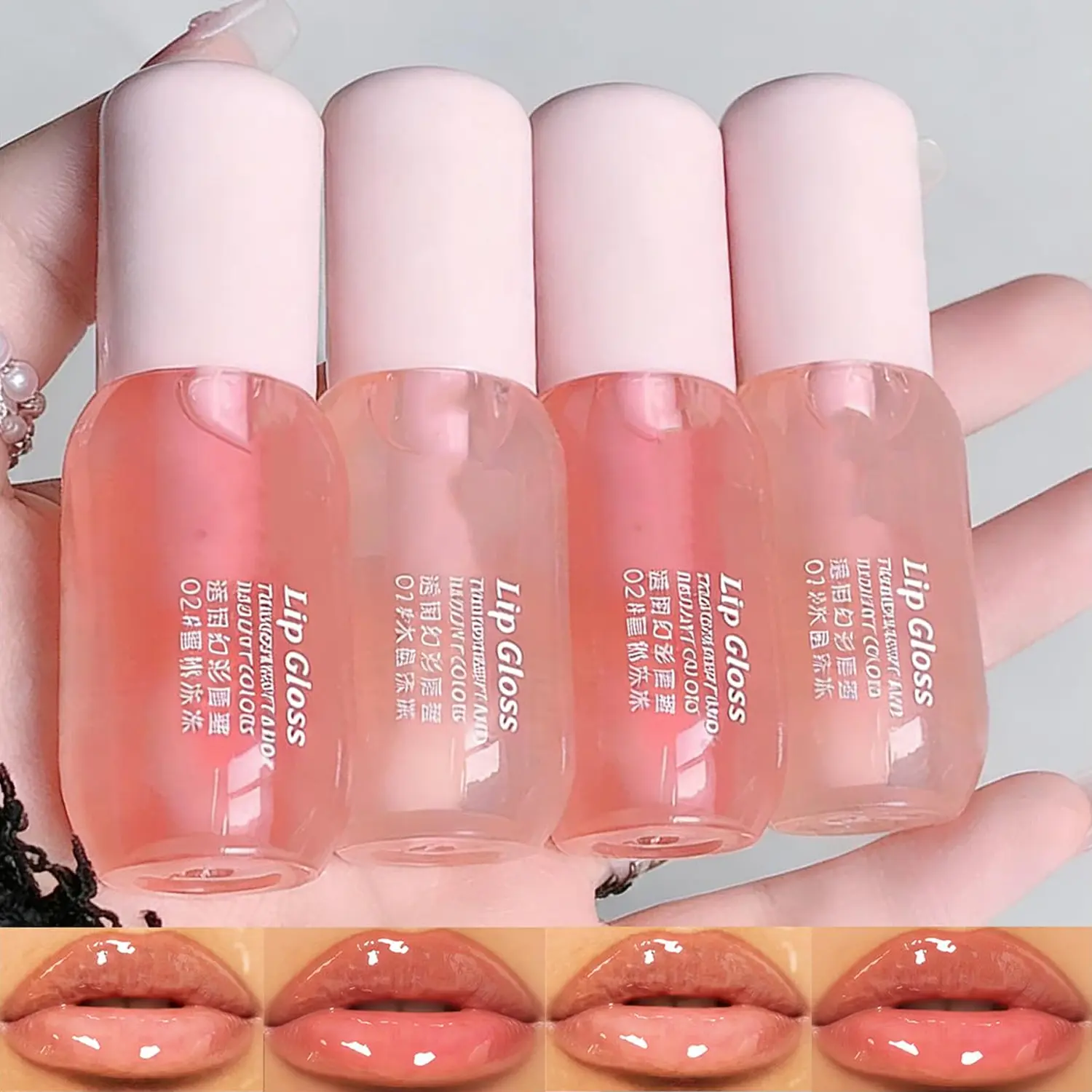 Baorder 4-piece transparent lip gloss oil set, fruity moisturizing lip balm pack, cute lip fruit moisturizing lip oil, glossy lip gloss primer, girl's lip care makeup, party gift