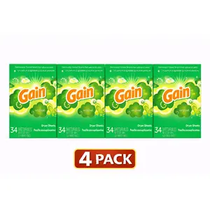 (4 Pack) Gain Dryer Sheets - Original Scent - 34 Count Dryer Sheets Per Box