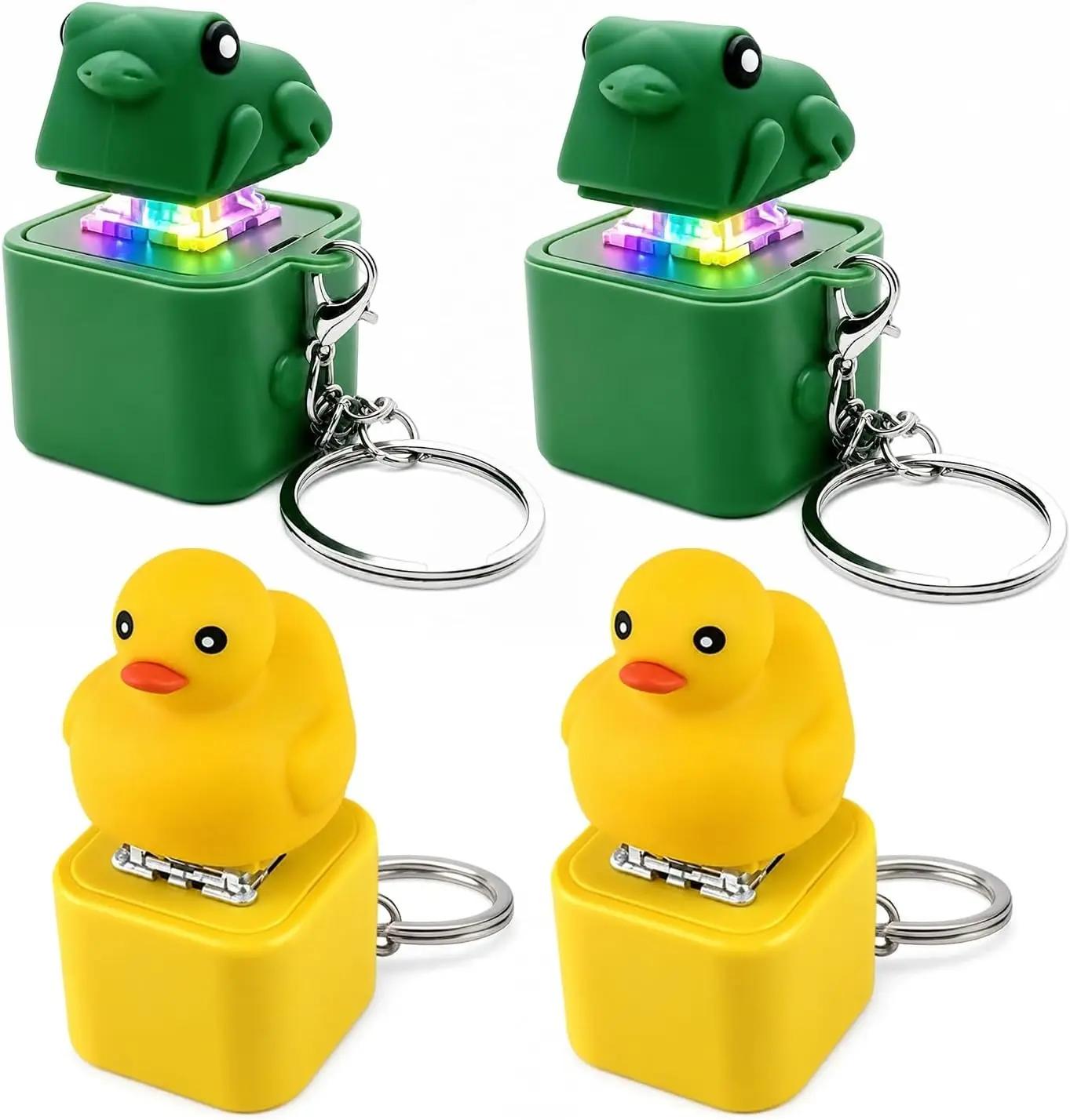 Rechargeable Quacking Duck & Croaking Frog Keychain, Duck & Frog Fidget Clicker Keychain with Real Sound & LED Light, Funny Interactive Desk Stress Relief Toy Gifts