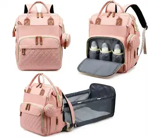 Diaper Bag with Changing Station Waterproof 3 in 1 Baby Diaper Backpack Foldable Changing Pad Large Travel Back Pack for Baby Girl Boy USB Charging Port Durable Heat-retaining