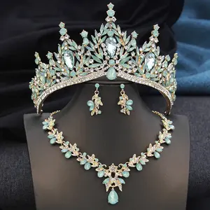 Royal Queen 3 Pcs Tiaras and necklace earrings for Bridal Jewelry Sets Women Brides Wedding Crown Prom Birthday Accessories