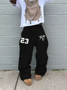 Men's Fashion Casual Relaxed Fit Solid Color Straight Wide-Leg Drawstring Waist Athleisure Sweatpants, Comfortable Pants for Summer Daily Wear