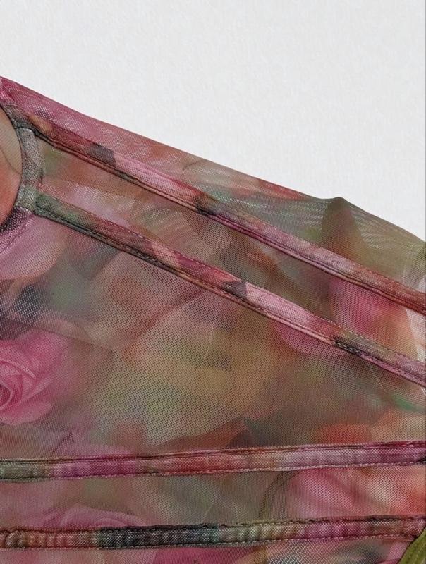 Soleia Watercolor Tie Dye Bow Tie Elastic Mesh Ruched Bustier