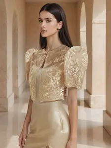 Modern Filipino Tops Bolero Embroidered Lace Floral Pattern Tops for Women Traditional Formal Tops Jackets