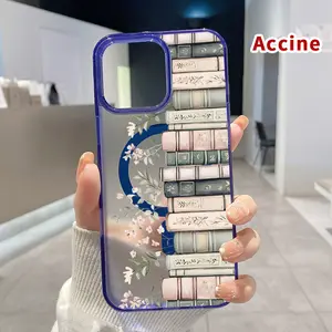 Magnetic Phone Case Supports Wireless Charging for iPhone 15 16 14 Pro Max 13 12 11 XR XS Plus E Floral Book Stack Pattern Shockproof Durable ultra-thin Crystal Transparent Protective Cover