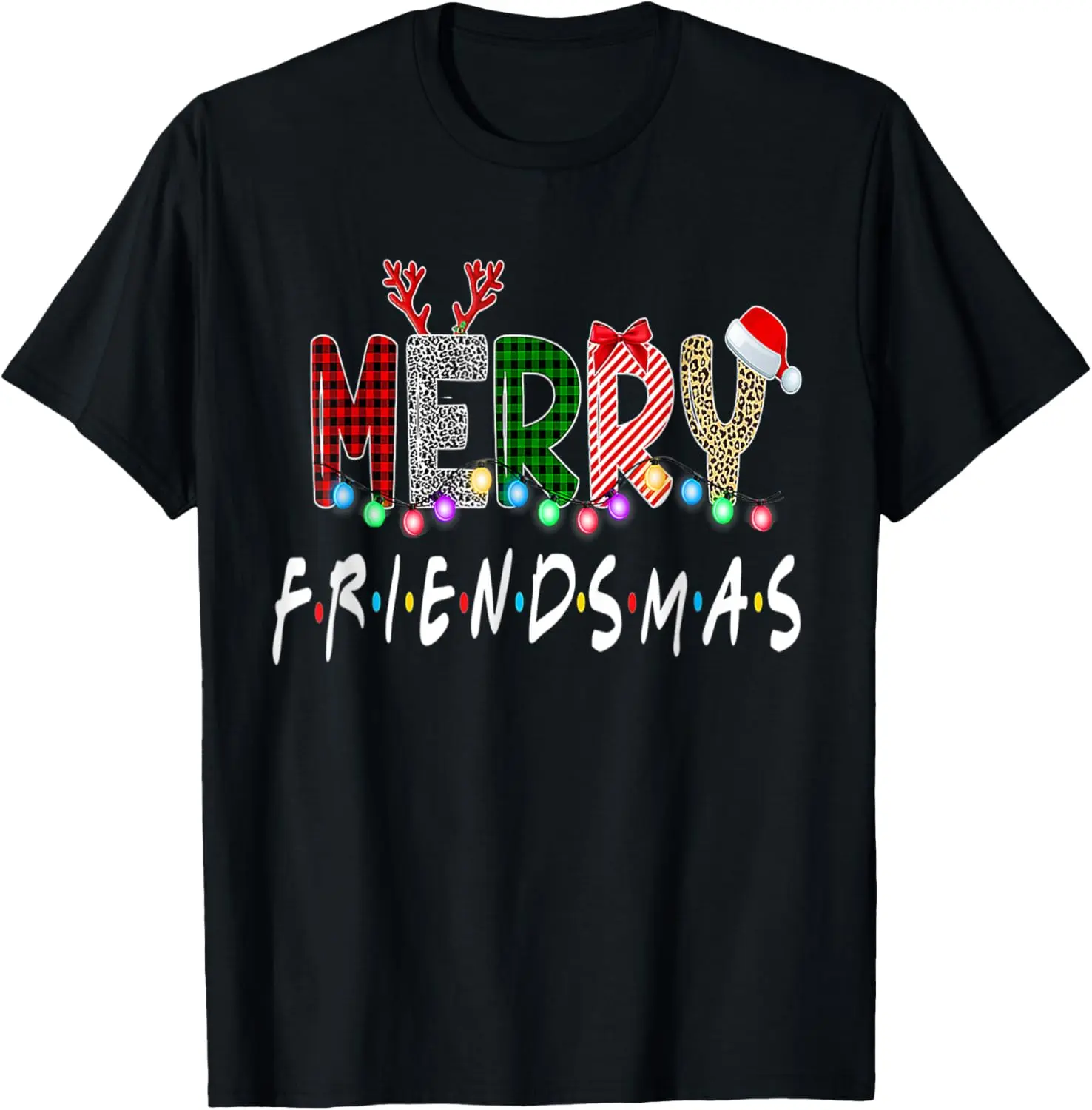 100%cotton Merry Friendsmas Friends Christmas Matching Xmas Gifts Black T-Shirt