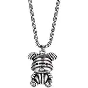 Trendy Cute Bear Pendant Necklace  Titanium  Bear  Hiphop Necklace for Men Women Teens