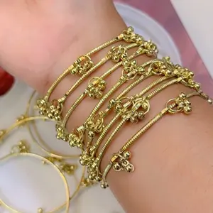 Hot Selling, 8pcs Kashmiri Golden Ghungroo bangle Sizes 2.4 2.6 2.8 Elegant Gold Color Bracelets for Women Traditional Stylish Accessories