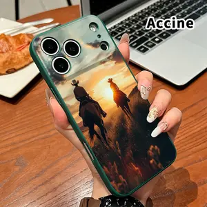 Straight Edge Phone Case for iPhone 17 16 Pro Max 15 Plus 14 13 12 11 Air XR E XS Sunset Horseback Ride Pattern Full Body Protection Shockproof Soft Silicone Cover