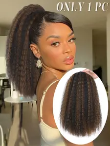 Curly Yaki Drawstring Ponytail, Afro Straight Ponytail Extension for Women, Medium Length, Natural, Daily & Party Use