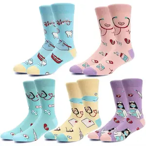 Medical Socks Set 5 Pairs with Fun Designs & Quotes for Enthusiasts Graphics Illustrations Ideal Gift for Medical Professionals Womenswear Everyday Style