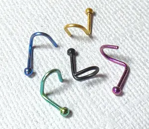 5pc Value Pack Titanium IP Steel Dome Top Nose Ring Screws - choose 18g or 20g