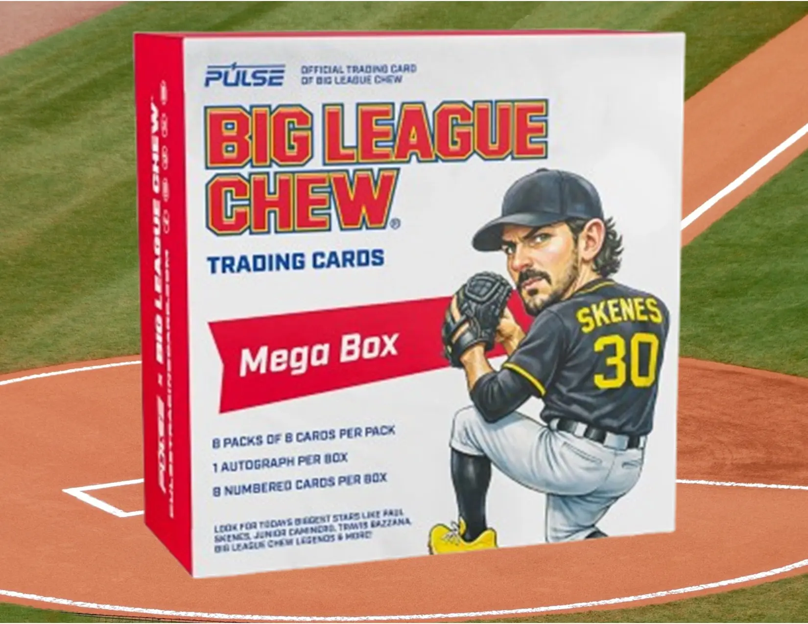 1x 2026 Pulse Big League Chew baseball mega box - 1 personal mega box purchase - 1 total box (64 cards, 1 autograph, 8 #d cards, on average)