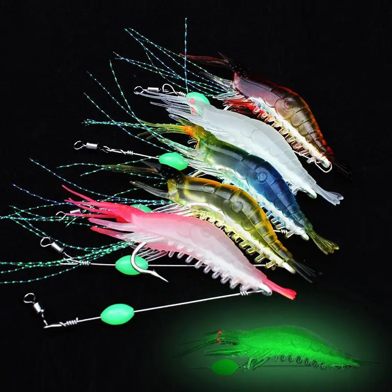 5pcs Shrimp Designed Luminous Soft Artificial Fishing Lure With Hook, Simulated Fishing Bait, Portable Fishing Lures Kit, Fishing Equipment, Fishing Kit For Outdoor, Lure Set