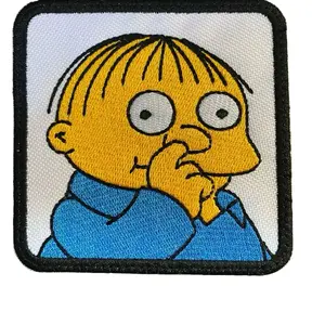 Ralph Wiggum Embroidered Patch - Gear Bag Embroidery, 3in/4in/5in Sizes, Iron-On/Sew-On/Hook Backing, Vibrant Polyester Threads for Jackets, Hats