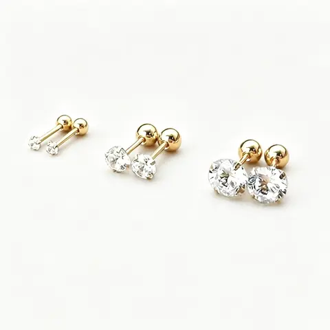 Women's 18K Plated 6-Pack 4-Prong Cubic Zirconia Earrings Set - Thick & Mini, Cartilage Styles for Multiple Piercings, Casual Decorative Studs, Minimalist Chic, Earrings for Women