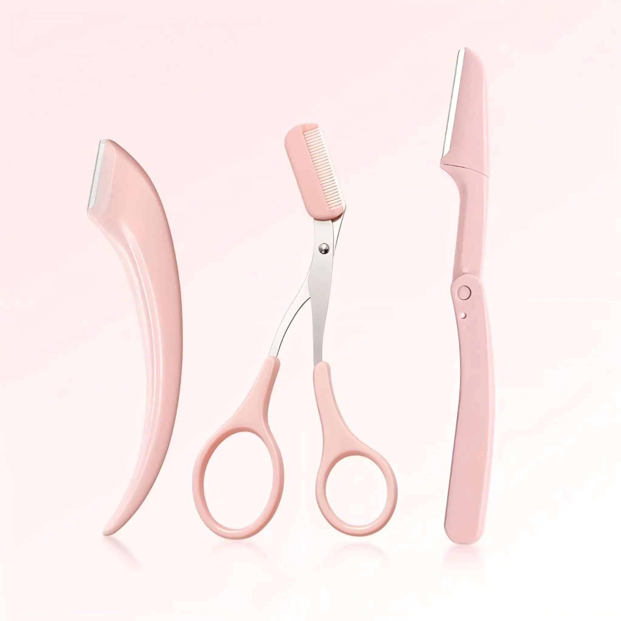 Eyebrow Scissors with Comb, Eyebrow Trimmer Scissors, Stainless Steel, Pink summervibes Home Styling Tool Curling Set