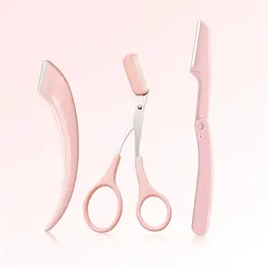 Eyebrow Scissors with Comb, Eyebrow Trimmer Scissors, Stainless Steel, Pink