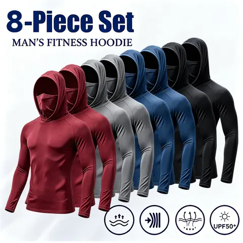Men's UPF 98%+ UV Protection Fishing Hoodie - Long Sleeve Rash Guard with Face Mask, Quick Dry, Moisture Wicking, Breathable, Lightweight for Biking, Gardening, Outdoor Work