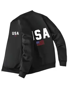 Men's Autumn Winter USA Flag Print Long Sleeve Pocket Zipper Jacket Loose Fit Fashion Casual Outdoor Top Running Lightweight Sports Coat Suitable for Street Running Travel Vacation Hiking Commuting Camping Holiday Wear