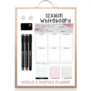 Rose   Dry Erase Whiteboard 12 x 16 Double Sided, Portable Planner Board with Weekly Monthly Sheets, Write and Wipe  Board, Includes 3 Markers Eraser 2