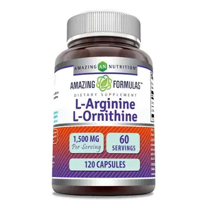 Amazing Formulas L-Arginine- L-Ornithine Supplement | 1500 Mg | 120 Capsules | Non-GMO | Gluten-Free | Made in USA