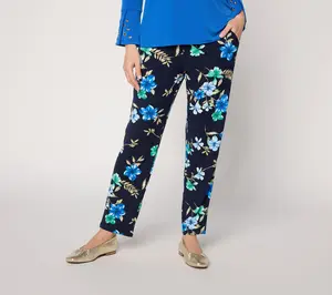 Susan Graver Petite Printed Liquid Knit Slim-Leg Ankle Pants